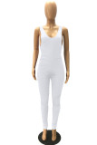White Casual Solid Patchwork Fold U Neck Regular Jumpsuits