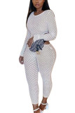 White Sexy Polyester Solid See-through O Neck Long Sleeve Two Pieces