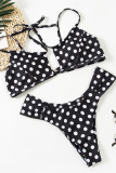 Black Fashion Sexy Dot Print Backless Strap Design Swimwears