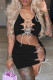 Black Fashion Sexy Solid Hollowed Out Strap Design Sleeveless Two Pieces