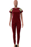 Wine Red Polyester Fashion Sexy Sequin Patchwork pencil