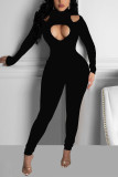 Silver Sexy Solid Hollowed Out Turtleneck Jumpsuits