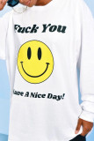 White Casual Print O Neck Tops