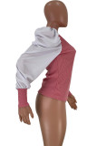 Pink Polyester O Neck Long Sleeve Patchwork Solid Long Sleeve Tops