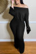 Black Fashion Casual Solid Basic Bateau Neck Long Sleeve Two Pieces