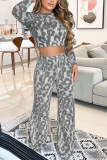 Red Fashion Casual Print Basic O Neck Long Sleeve Two Pieces