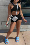 Grey Casual Sportswear Solid Basic O Neck Sleeveless Two Pieces