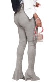 Grey Fashion Street Adult Polyester Solid Flounce Boot Cut Bottoms
