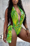 Red Fashion Sexy Print Backless Swimwears