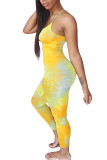 Yellow Fashion Light Print Polyester Sleeveless Slip Jumpsuits