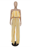 Yellow Fashion Casual Striped Print Strapless Sleeveless Two Pieces