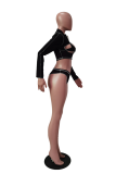 Blue Sweet Patchwork Hollowed Out Swimwears