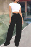Black Fashion Casual Solid Split Joint Regular High Waist Trousers