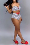 Rose Red Fashion Sexy Print Hollowed Out Swimwears