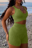 Rose Red Sexy Solid Patchwork V Neck Sleeveless Two Pieces