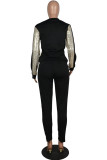 Red Polyester Fashion Active adult Patchwork Sequin Gradient Two Piece Suits pencil Long Sleeve Two Pieces