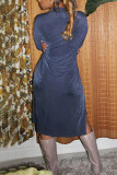 Grey Fashion Casual Solid Basic V Neck Shirt Dress