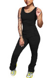 Black Fashion street Solid Polyester Sleeveless O Neck Jumpsuits