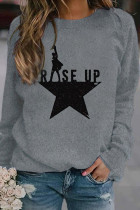 Grey Casual Street Cotton Polyester Letter Print The stars Pullovers Basic O Neck Tops