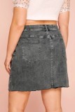 Black Denim Button Fly Mid Patchwork Solid A-line skirt shorts Bottoms