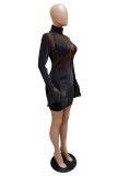 Color Blue Celebrities Solid Patchwork O Neck Pencil Skirt Dresses