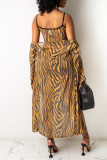 Stripe Fashion Sexy Print Basic Swimwears Three-piece Set