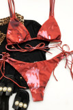 Red Fashion Sexy Print Backless Strap Design Swimwears