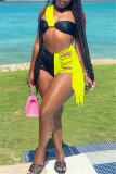 White Fashion Sexy Patchwork Tassel Backless Swimwears Set
