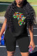 Black Fashion Casual Print Basic O Neck Short Sleeve Two Pieces