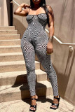 Multicolor Fashion Sexy Print Backless Spaghetti Strap Skinny Jumpsuits