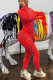 Red Punk Solid Hollowed Out O Neck Long Sleeve Two Pieces