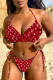 Red Sexy Print Patchwork Swimwears