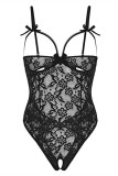 Black Fashion Sexy Solid Hollowed Out See-through Lingerie Teddies