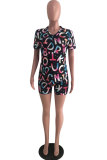 Multi-color Polyester Sexy Fashion Print Patchwork Straight Short Sleeve Two-Piece Short Set