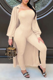 Purplish Red Casual Solid Long Sleeve Two Pieces