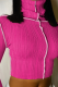 Rose Red Solid Patchwork Turtleneck Tops