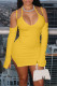 Gold Fashion Sexy Solid Backless Slit Long Sleeve Dresses