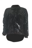 Black Notched Sequin Patchwork Solid Polyester Pure Long Sleeve Blazer & Suits &Jacket