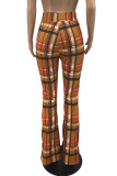 Green Fashion Casual Plaid Print Basic Regular High Waist Trousers