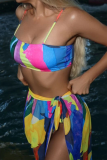 Rose Red Sexy Print Split Joint Swimwears Three Pieces