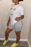 White Fashion Casual Print Basic O Neck T-Shirts
