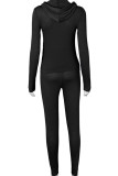 Black Sportswear Solid Patchwork Hooded Collar Long Sleeve Regular Sleeve Regular Two Pieces