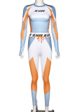 Orange Sportswear Print Letter O Neck Long Sleeve Two Pieces