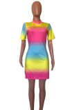 Multicolor Sexy Striped Tie-dye Half A Turtleneck A Line Dresses