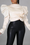 White Fashion Casual Solid Patchwork Flounce Half A Turtleneck Tops