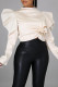 White Fashion Casual Solid Patchwork Flounce Half A Turtleneck Tops