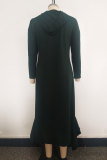 Black Sexy Fashion Cap Sleeve Long Sleeves Hooded Asymmetrical Ankle-Length Patchwork Long Sleeve Dresses