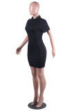Black Fashion adult Lightly cooked White Black Cap Sleeve Short Sleeves Turtleneck A-Line Mini Patchwork Solid Dresses
