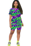 Green Fashion adult Ma'am OL Print Two Piece Suits pencil Short Sleeve Two Pieces