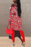 Red Street Plaid Turndown Collar Outerwear